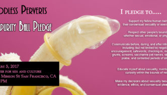 image of banana with condom juxtaposed with text of impurity pledge and text describing impurity ball